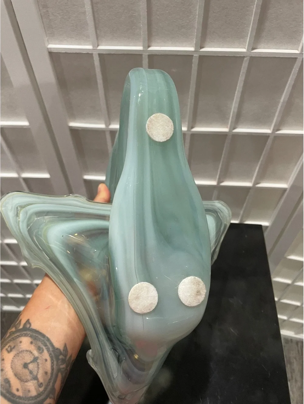 Vintage Murano Art Glass Swan Figurine in Swirled Aqua and White